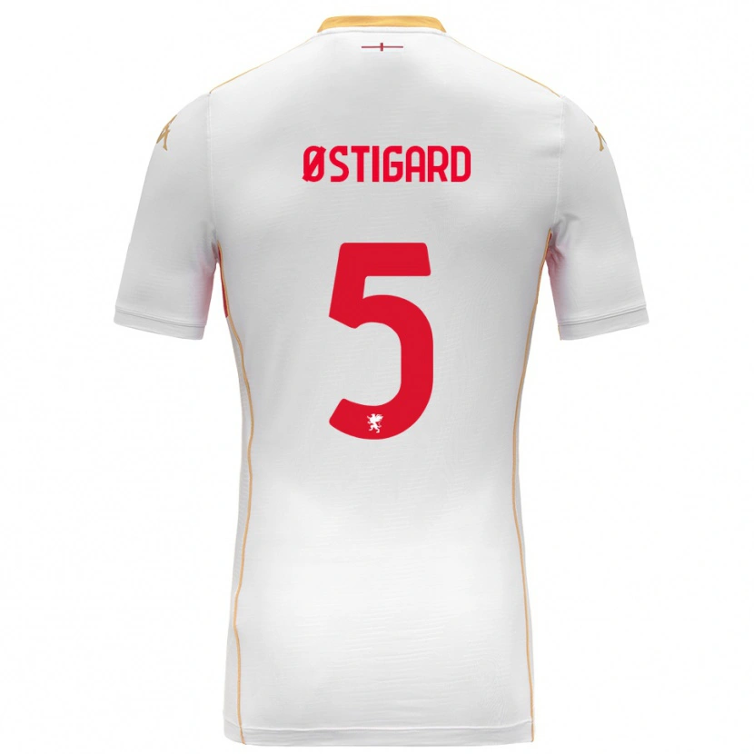 Danxen Mujer Camiseta Leo Østigård #5 Blanco Rojo 2ª Equipación 2025/26 La Camisa México