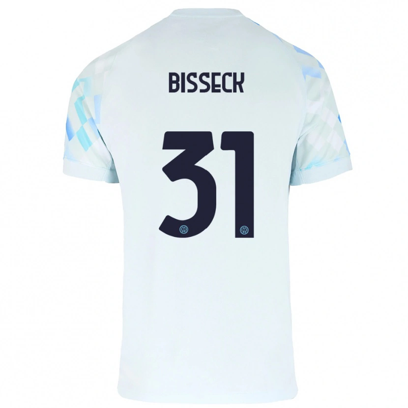 Danxen Mujer Camiseta Yann Bisseck #31 Blanco Azul 2ª Equipación 2025/26 La Camisa México