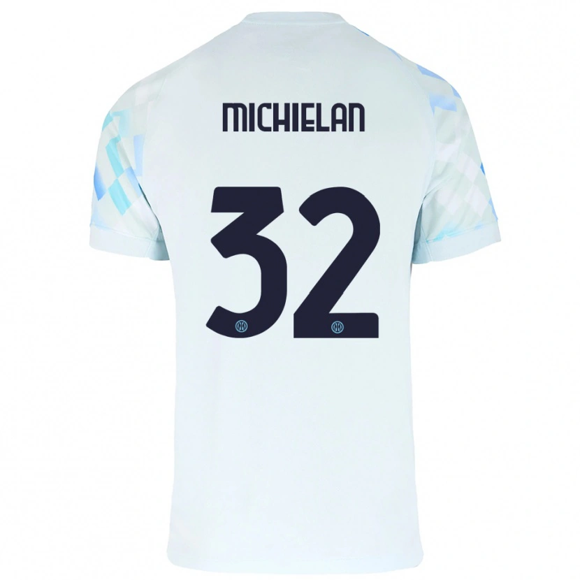 Danxen Mujer Camiseta Mattia Michielan #32 Blanco Azul 2ª Equipación 2025/26 La Camisa México