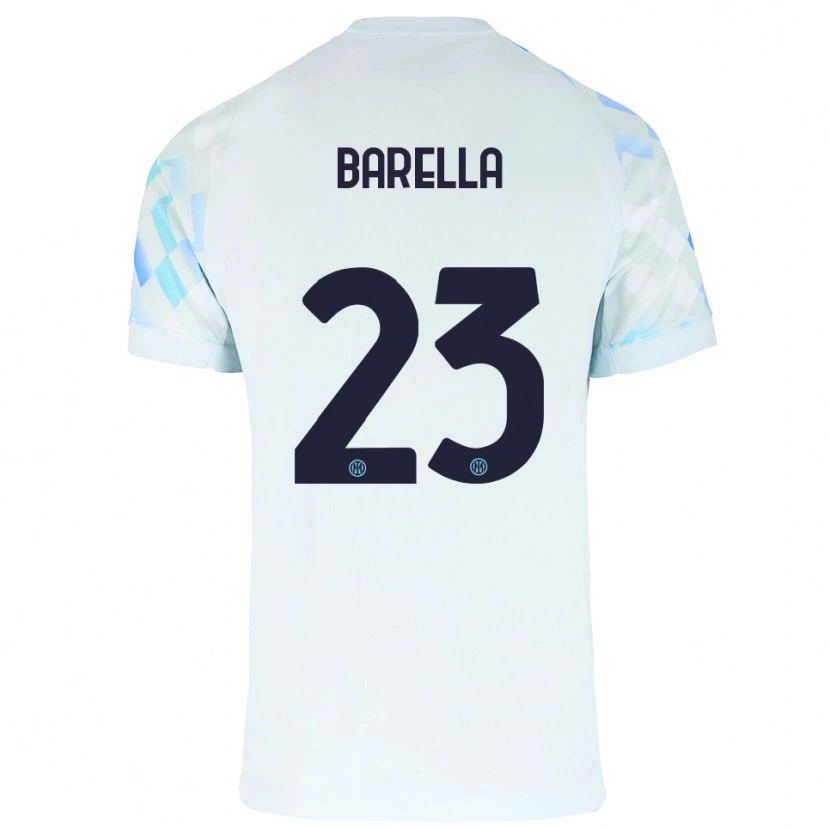 Danxen Mujer Camiseta Nicolò Barella #23 Blanco Azul 2ª Equipación 2025/26 La Camisa México