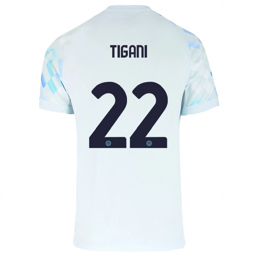 Danxen Mujer Camiseta Edoardo Tigani #22 Blanco Azul 2ª Equipación 2025/26 La Camisa México