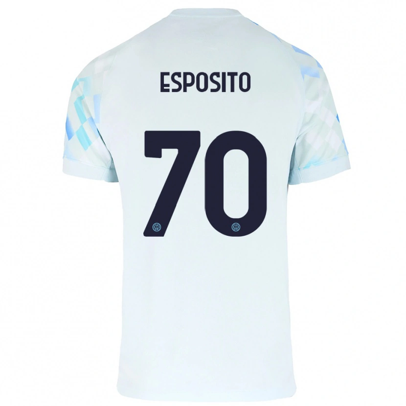 Danxen Mujer Camiseta Sebastiano Esposito #70 Blanco Azul 2ª Equipación 2025/26 La Camisa México