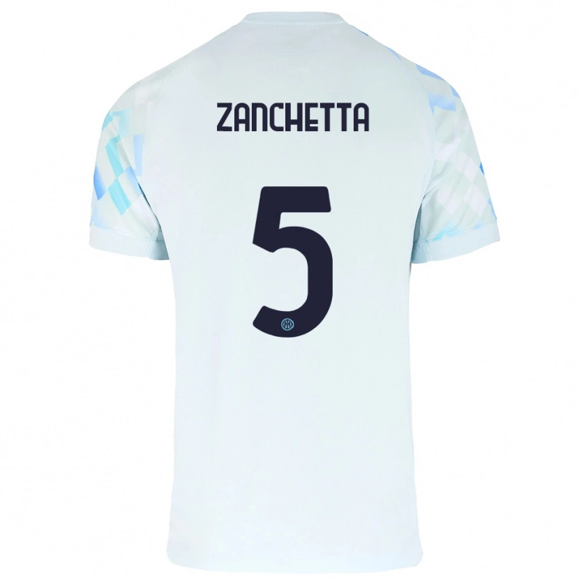 Danxen Mujer Camiseta Mattia Zanchetta #5 Blanco Azul 2ª Equipación 2025/26 La Camisa México
