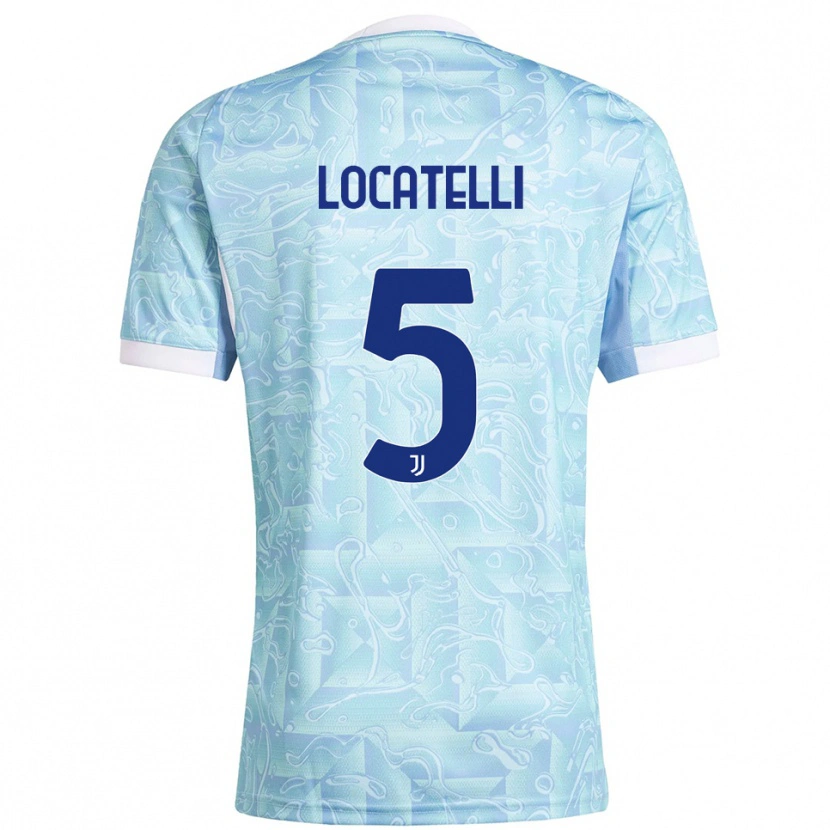 Danxen Mujer Camiseta Manuel Locatelli #5 Azul Cielo Amarillo 2ª Equipación 2025/26 La Camisa México