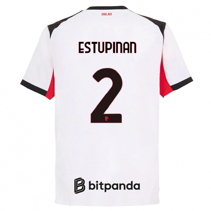Danxen Mujer Camiseta Pervis Estupiñán #2 Blanco Negro 2ª Equipación 2025/26 La Camisa México