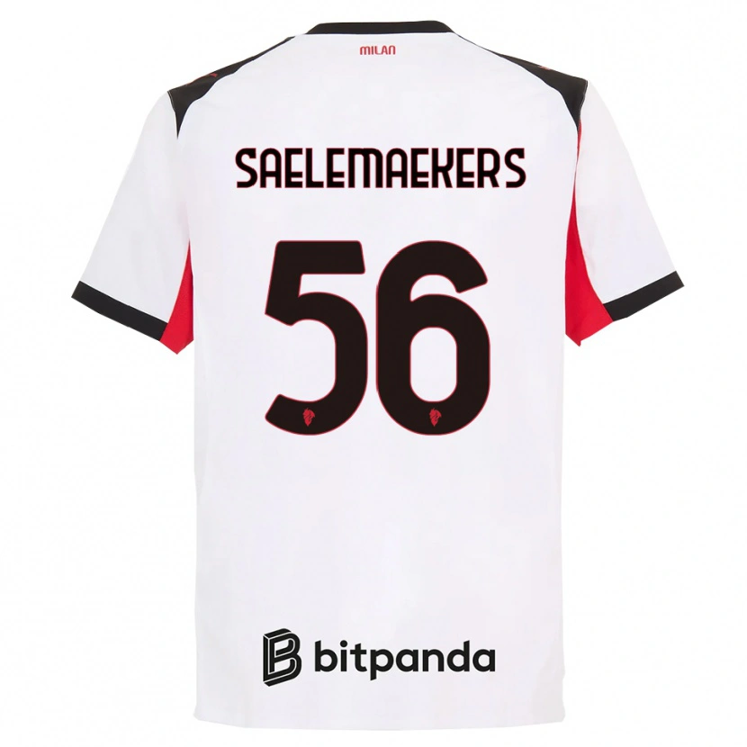 Danxen Mujer Camiseta Alexis Saelemaekers #56 Blanco Negro 2ª Equipación 2025/26 La Camisa México