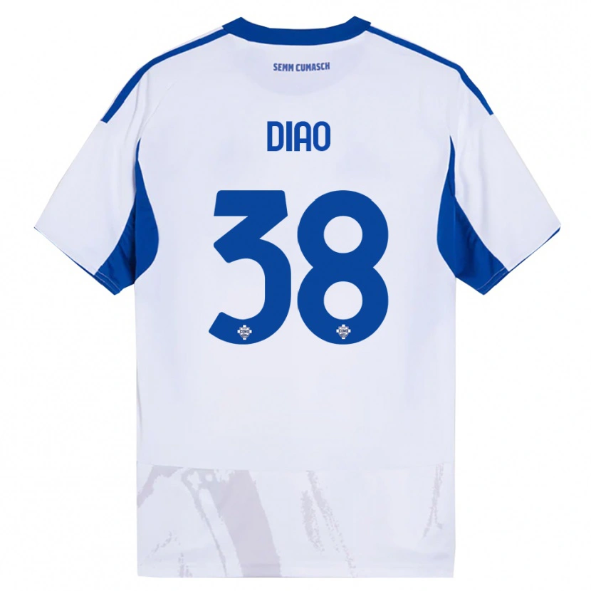 Danxen Mujer Camiseta Assane Diao #38 Blanco Azul 2ª Equipación 2025/26 La Camisa México