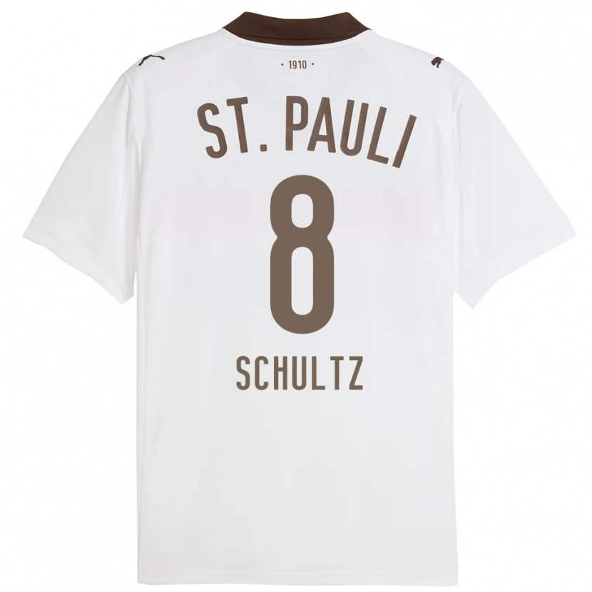 Danxen Mujer Camiseta Paul Schultz #8 Blanco Rojo 2ª Equipación 2025/26 La Camisa México