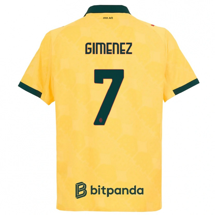 Danxen Mujer Camiseta Santiago Gimenez #7 Amarillo Negro Equipación Tercera 2025/26 La Camisa México