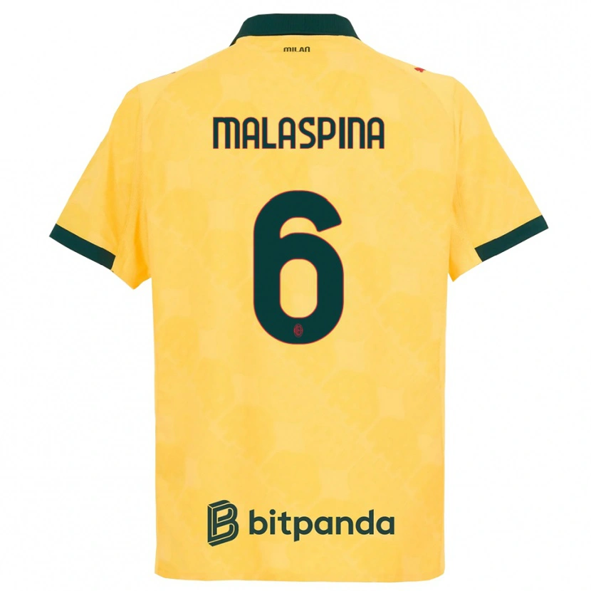 Danxen Mujer Camiseta Mattia Malaspina #6 Amarillo Negro Equipación Tercera 2025/26 La Camisa México
