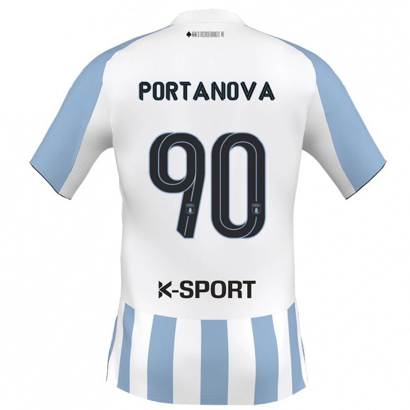 Danxen Niño Camiseta Denis Portanova #90 Blanco Azul Cielo 1ª Equipación 2025/26 La Camisa México