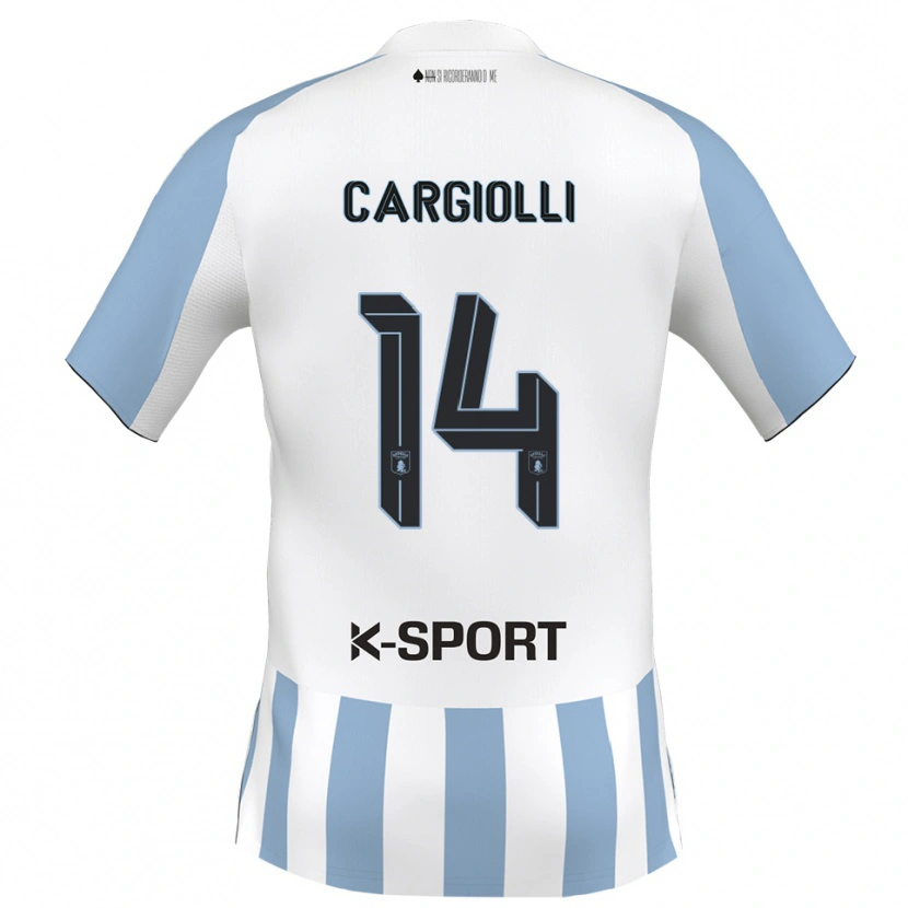 Danxen Niño Camiseta Tommaso Cargiolli #14 Blanco Azul Cielo 1ª Equipación 2025/26 La Camisa México