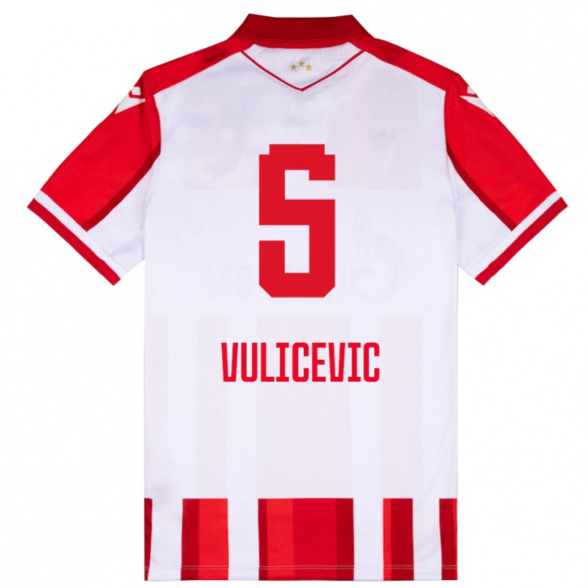 Danxen Niño Camiseta Ognjen Vulicevic #5 Rojo Blanco 1ª Equipación 2025/26 La Camisa México