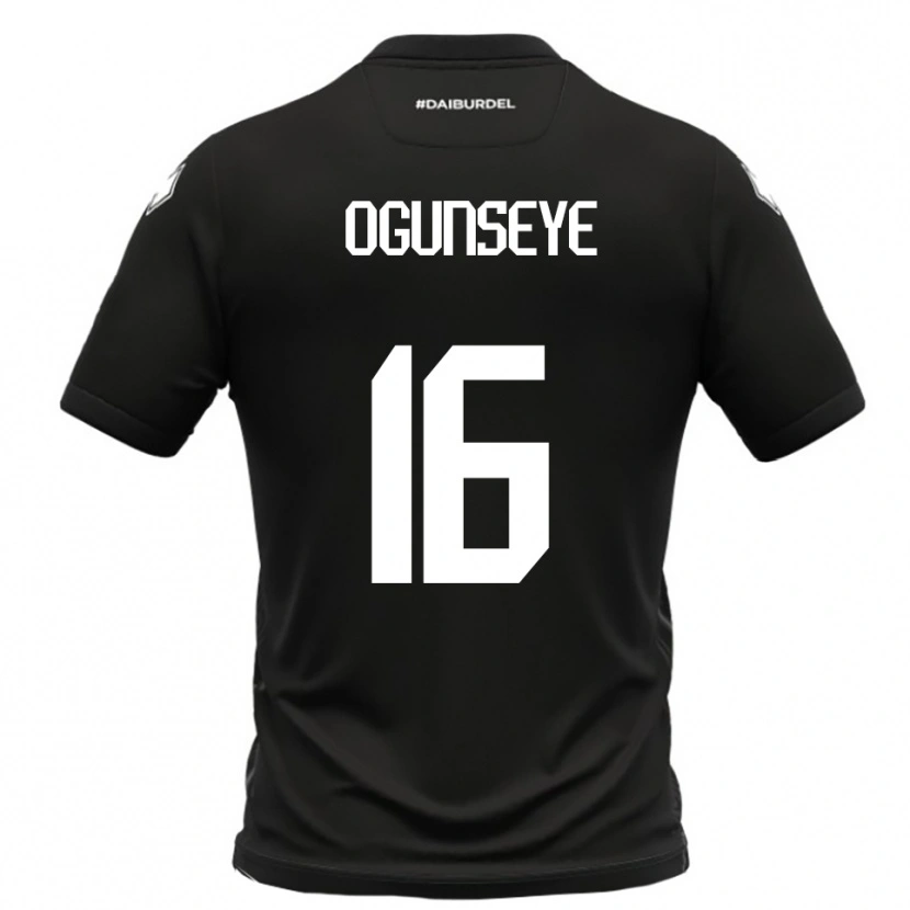 Danxen Niño Camiseta Roberto Ogunseye #16 Negro Blanco 2ª Equipación 2025/26 La Camisa México