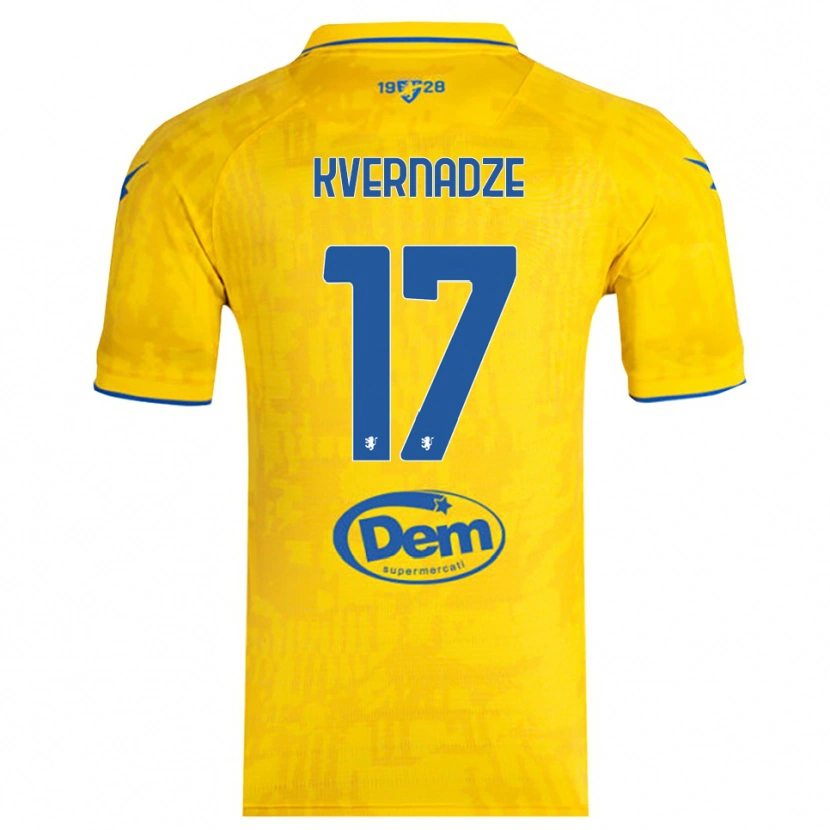 Danxen Hombre Camiseta Giorgi Kvernadze #17 Amarillo Azul 1ª Equipación 2025/26 La Camisa México