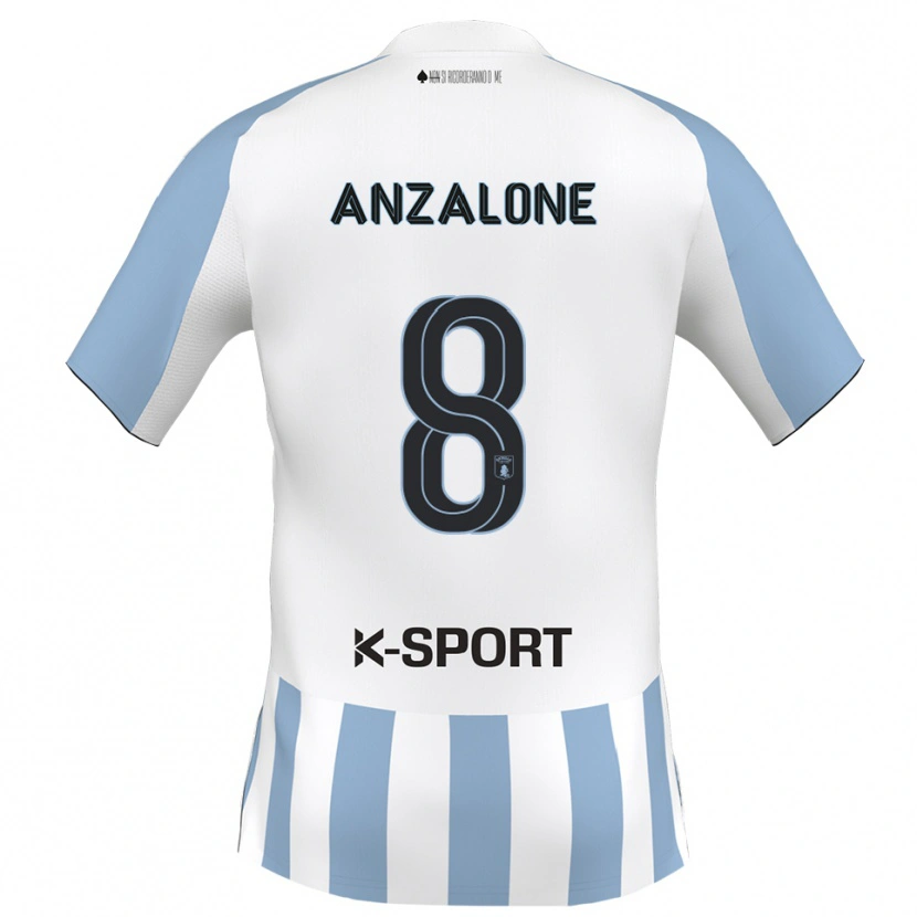 Danxen Hombre Camiseta Mattia Anzalone #8 Blanco Azul Cielo 1ª Equipación 2025/26 La Camisa México