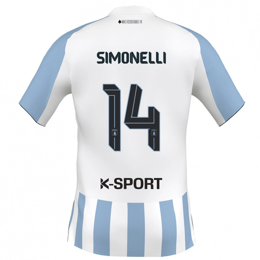 Danxen Hombre Camiseta Alessandro Simonelli #14 Blanco Azul Cielo 1ª Equipación 2025/26 La Camisa México