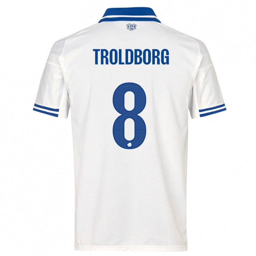Danxen Hombre Camiseta Frederikke Troldborg #8 Blanco Azul 1ª Equipación 2025/26 La Camisa México