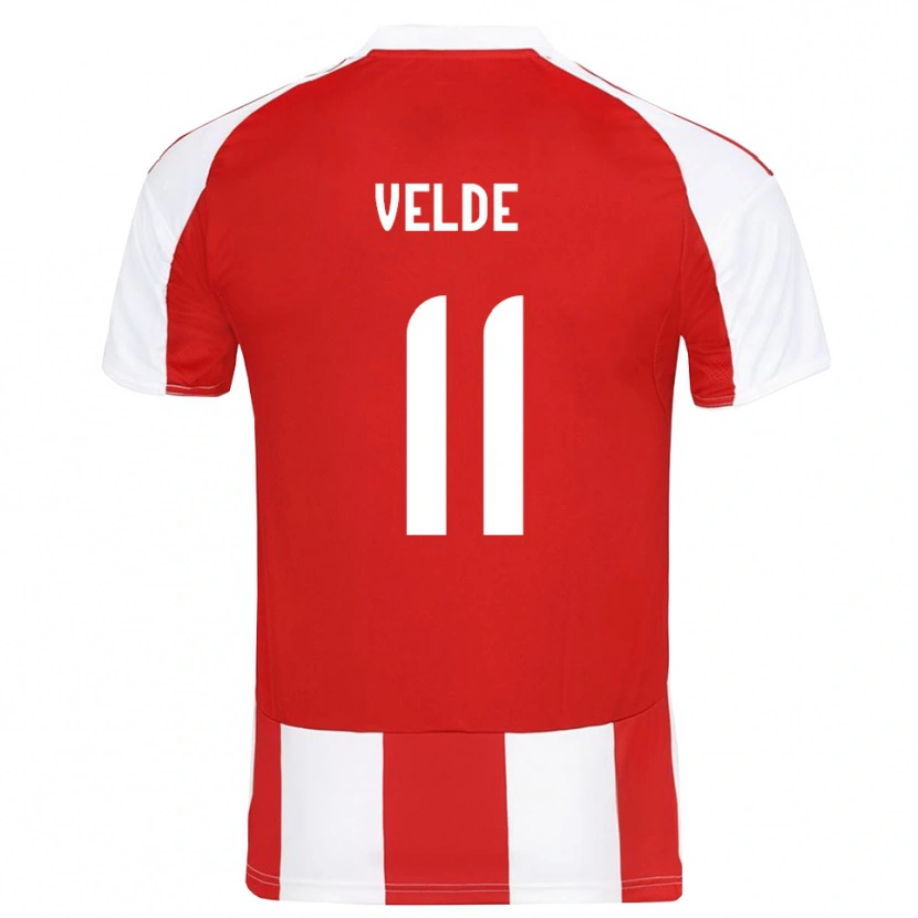 Danxen Hombre Camiseta Kristoffer Velde #11 Rojo Blanco 1ª Equipación 2025/26 La Camisa México