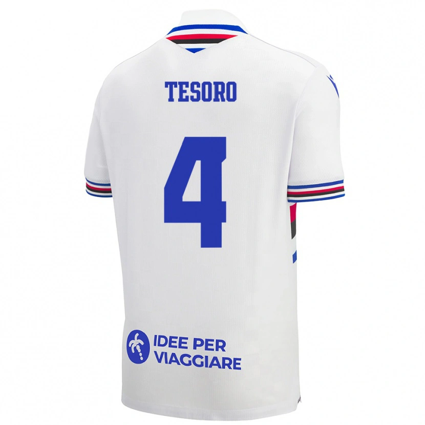Danxen Hombre Camiseta Cristian Tesoro #4 Blanco Azul Rojo 2ª Equipación 2025/26 La Camisa México