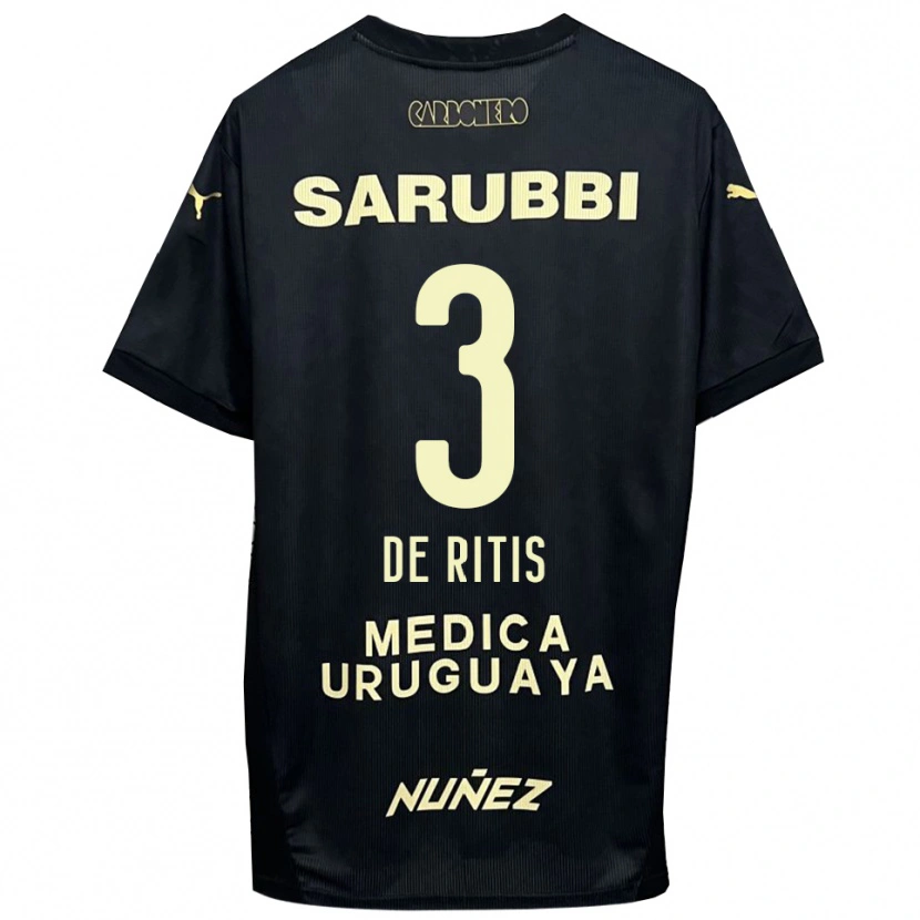 Danxen Hombre Camiseta Mathías De Ritis #3 Negro Oro 2ª Equipación 2025/26 La Camisa México