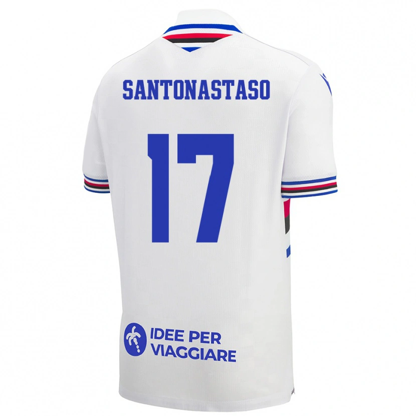 Danxen Mujer Camiseta Vincenzo Santonastaso #17 Blanco Azul Rojo 2ª Equipación 2025/26 La Camisa México