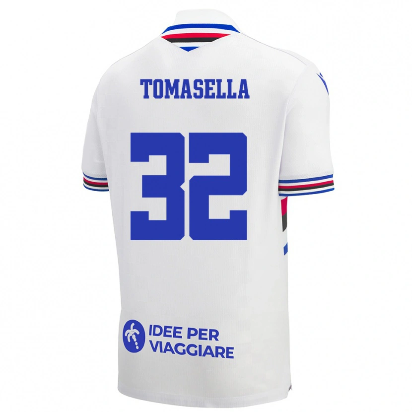 Danxen Mujer Camiseta Mattia Tomasella #32 Blanco Azul Rojo 2ª Equipación 2025/26 La Camisa México