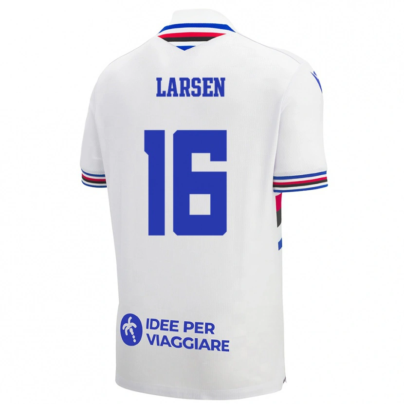 Danxen Mujer Camiseta Kathrine Østergaard Larsen #16 Blanco Azul Rojo 2ª Equipación 2025/26 La Camisa México