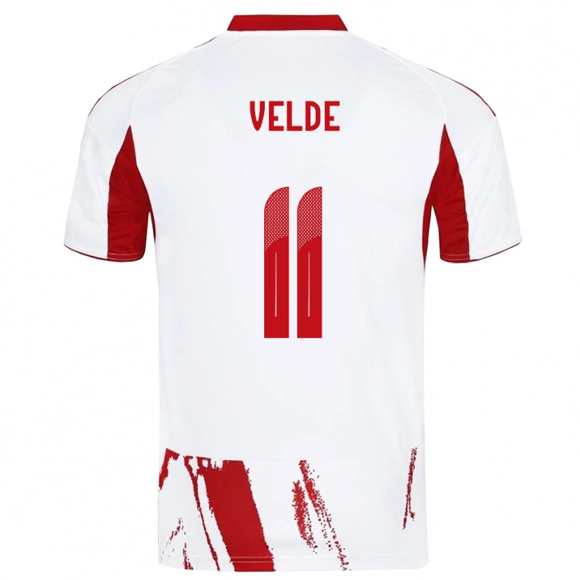 Danxen Mujer Camiseta Kristoffer Velde #11 Blanco Rojo 2ª Equipación 2025/26 La Camisa México