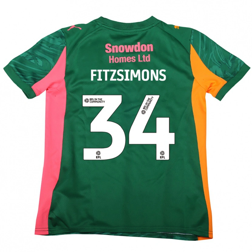 Danxen Niño Camiseta Ross Fitzsimons #34 Verde Rosa Oscuro Portero Equipación 2025/26 La Camisa México