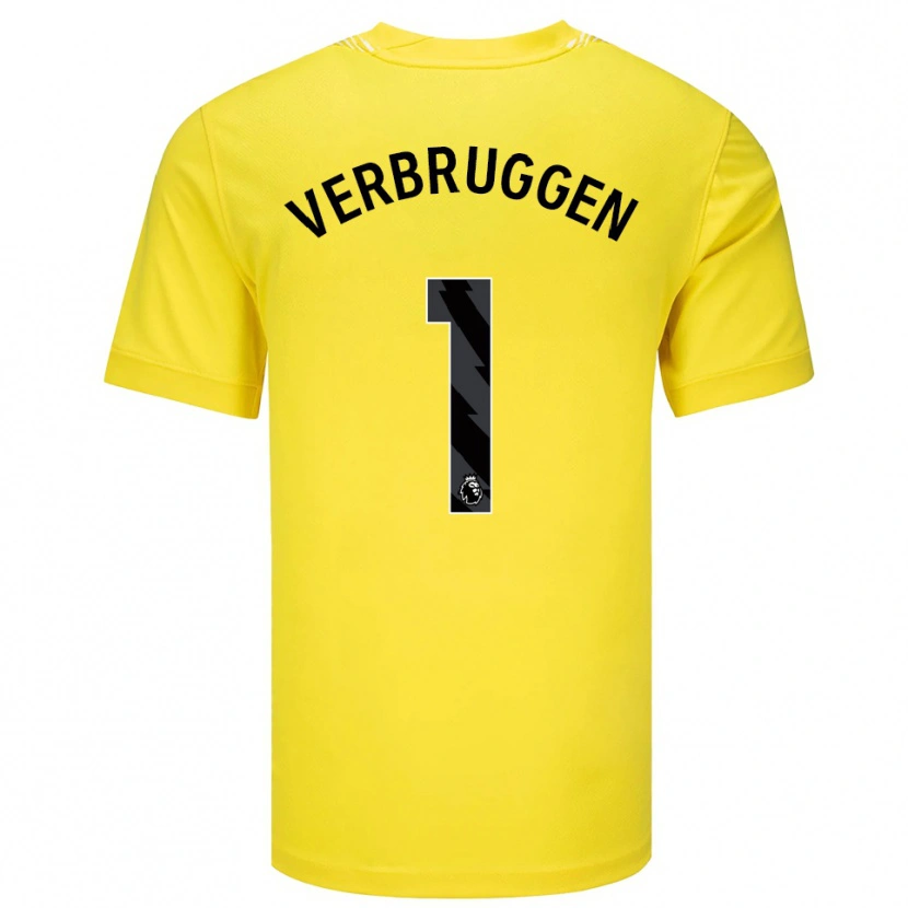 Danxen Niño Camiseta Bart Verbruggen #1 Amarillo Negro Portero Equipación 2025/26 La Camisa México