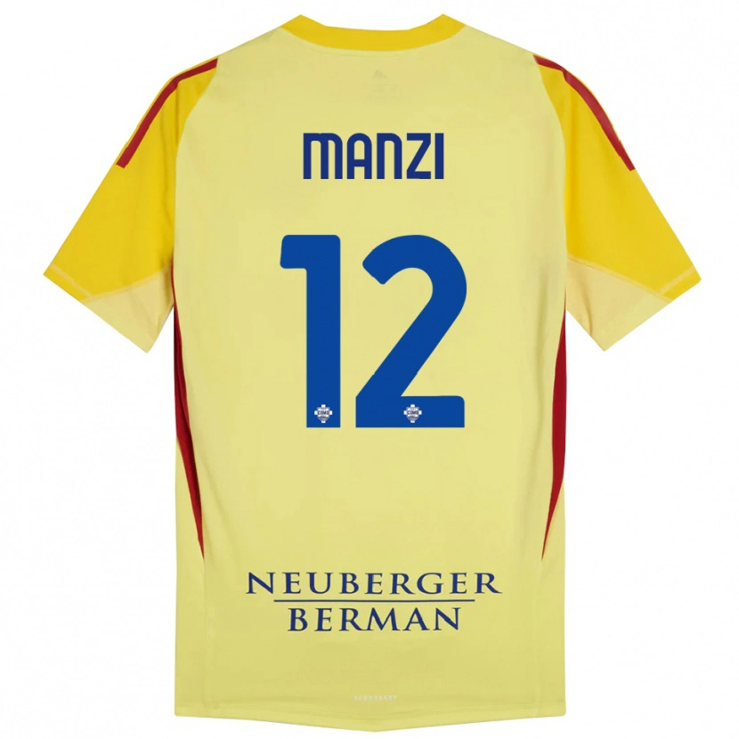 Danxen Niño Camiseta Federico Manzi #12 Amarillo Claro Negro Portero Equipación 2025/26 La Camisa México