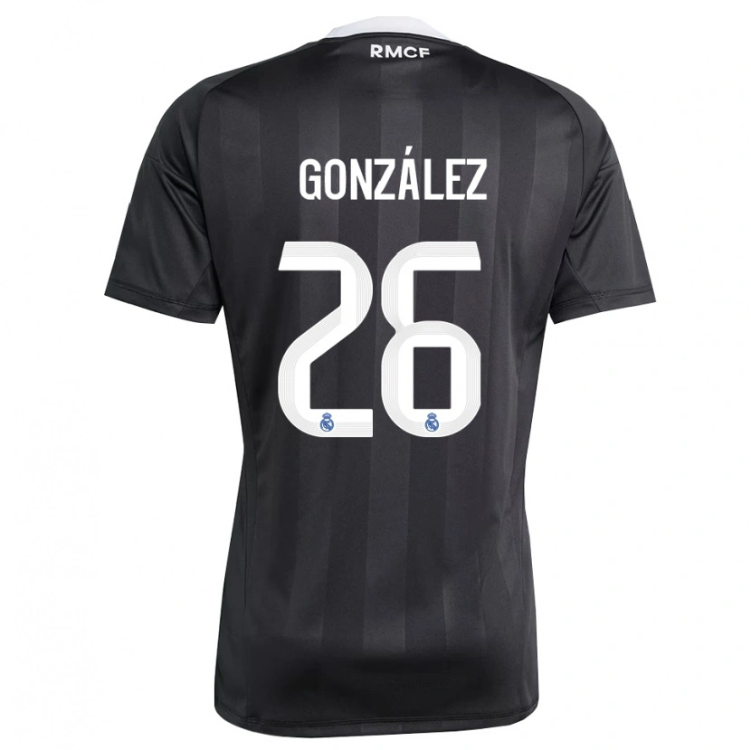 Danxen Niño Camiseta Fran González #26 Negro Blanco Portero Equipación 2025/26 La Camisa México
