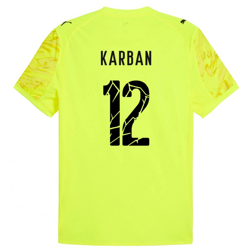 Danxen Niño Camiseta Yevheniia Karban #12 Verde Amarillo Portero Equipación 2025/26 La Camisa México