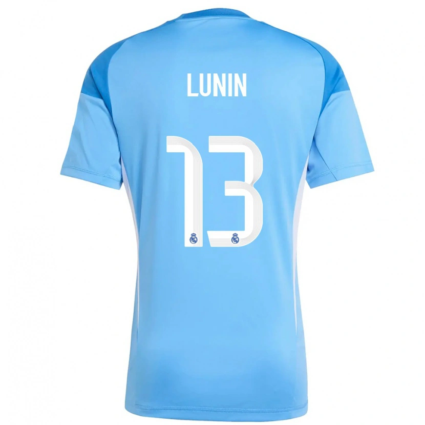 Danxen Hombre Camiseta Andriy Lunin #13 Azul Cielo Blanco Portero Equipación 2025/26 La Camisa México
