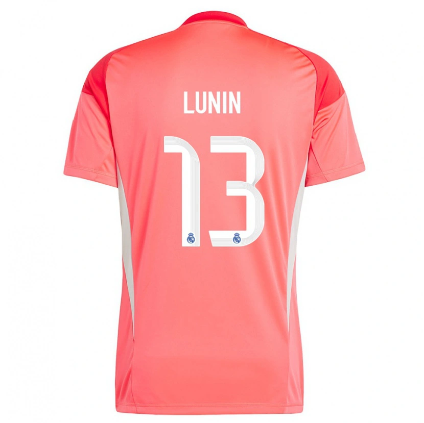 Danxen Mujer Camiseta Andriy Lunin #13 Blanco Blanco Rojo Naranja Portero Equipación 2025/26 La Camisa México