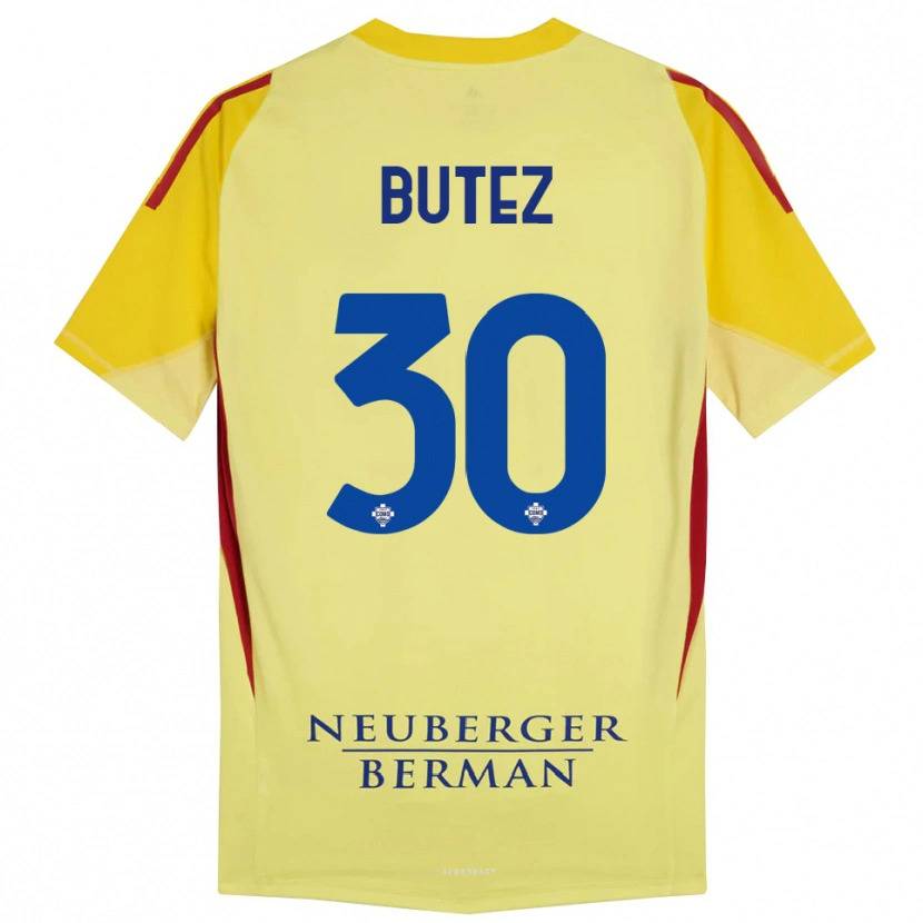 Danxen Mujer Camiseta Jean Butez #30 Amarillo Claro Negro Portero Equipación 2025/26 La Camisa México
