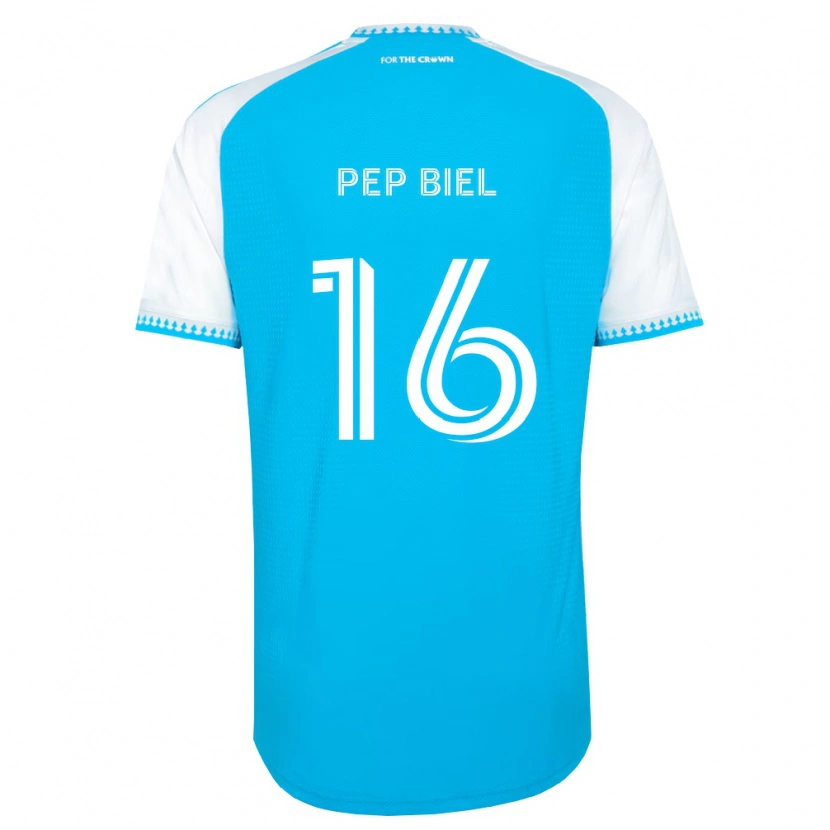 Danxen Niño Camiseta Pep Biel #16 Azul Cielo Blanco Negro 1ª Equipación 2026/27 La Camisa México