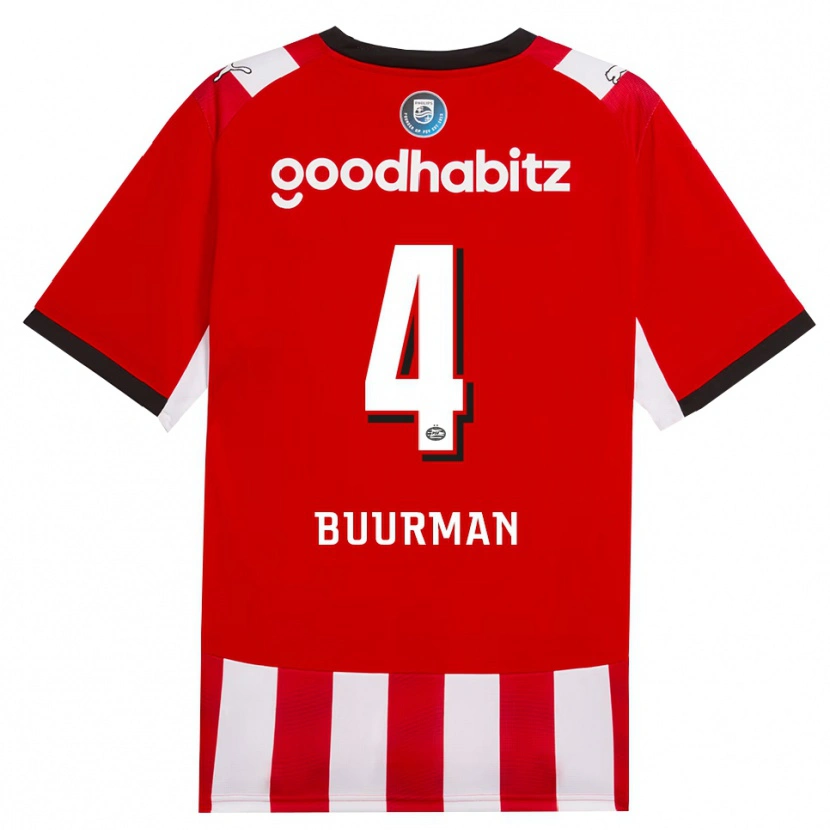 Danxen Hombre Camiseta Veerle Buurman #4 Rojo Blanco Negro 1ª Equipación 2026/27 La Camisa México
