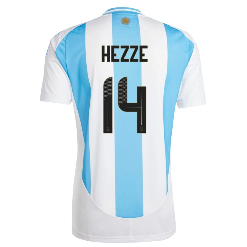 Danxen Niño Camiseta Argentina Santiago Hezze #14 Blanco Azul 1ª Equipación 24-26 La Camisa México