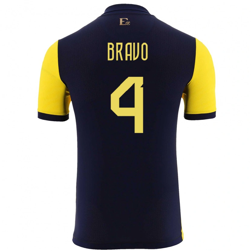 Danxen Niño Camiseta Ecuador Jhon Bravo #4 Amarillo 1ª Equipación 24-26 La Camisa México