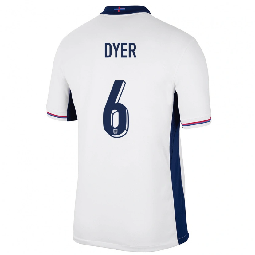 Danxen Niño Camiseta Inglaterra Kiano Dyer #6 Blanco 1ª Equipación 24-26 La Camisa México