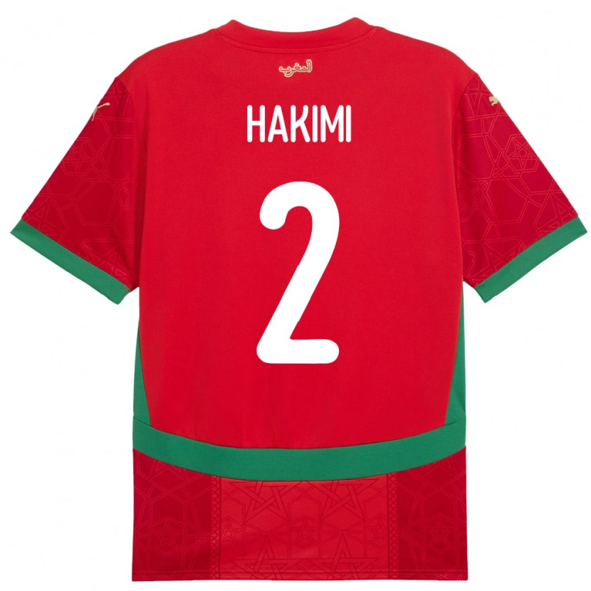 Danxen Niño Camiseta Marruecos Achraf Hakimi #2 Rojo 1ª Equipación 24-26 La Camisa México