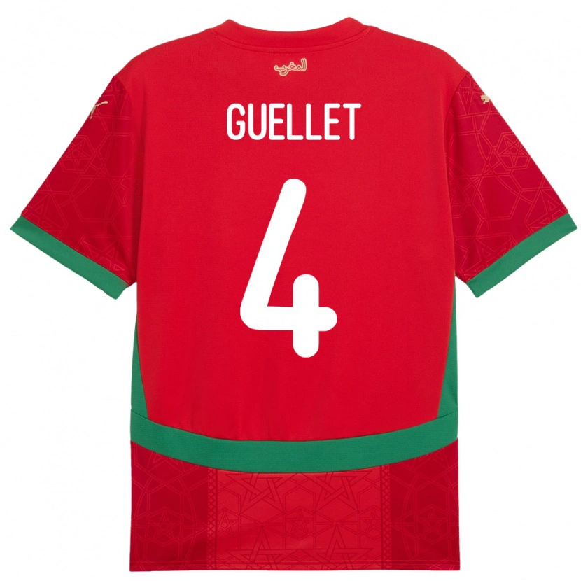 Danxen Niño Camiseta Marruecos Shadi Guellet #4 Rojo 1ª Equipación 24-26 La Camisa México