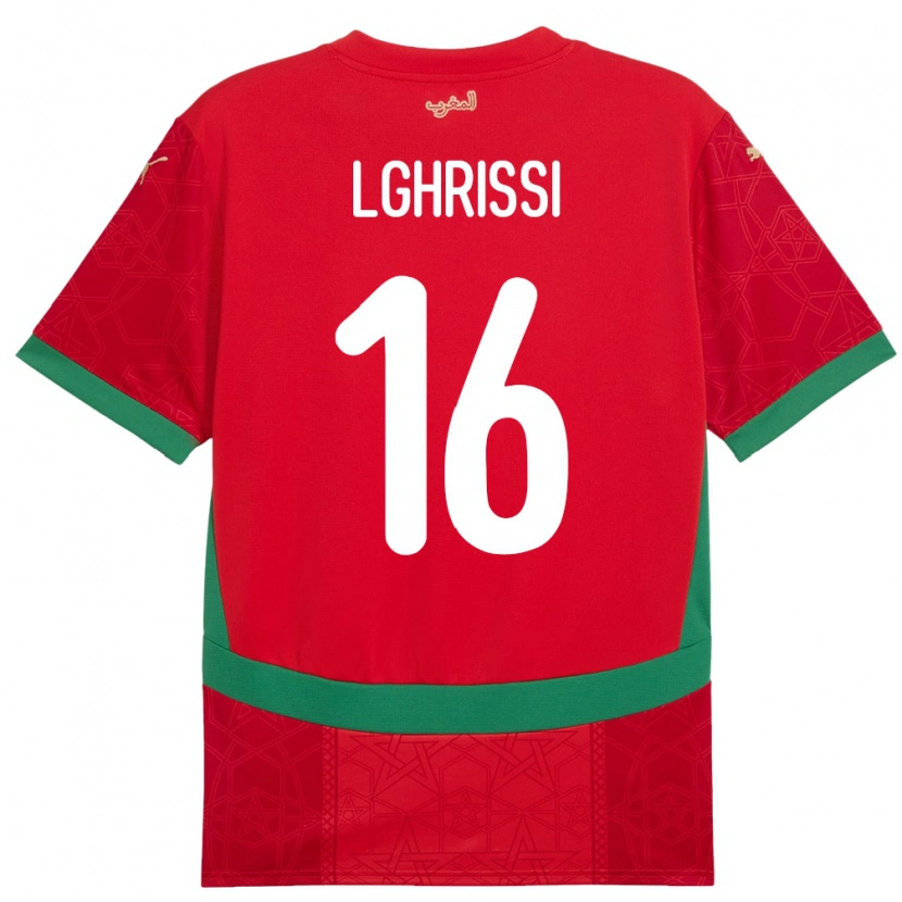 Danxen Niño Camiseta Marruecos Walid Lghrissi #16 Rojo 1ª Equipación 24-26 La Camisa México
