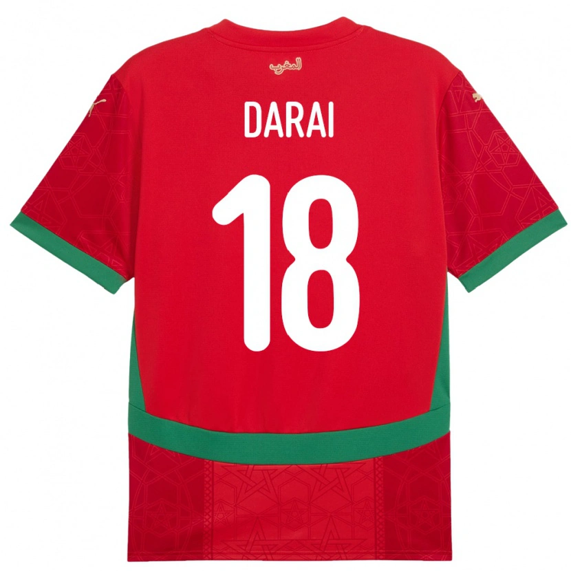 Danxen Niño Camiseta Marruecos Hamza Darai #18 Rojo 1ª Equipación 24-26 La Camisa México