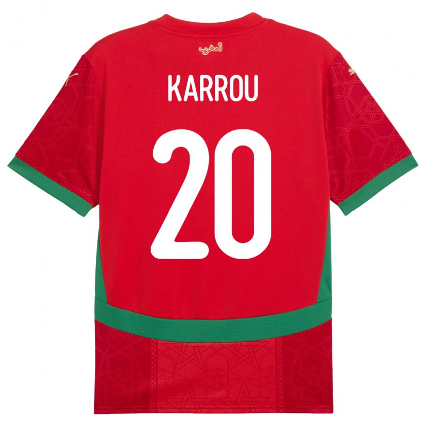Danxen Niño Camiseta Marruecos Mohamed Karrou #20 Rojo 1ª Equipación 24-26 La Camisa México
