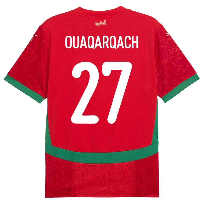 Danxen Niño Camiseta Marruecos Abdelkader Ouaqarqach #27 Rojo 1ª Equipación 24-26 La Camisa México