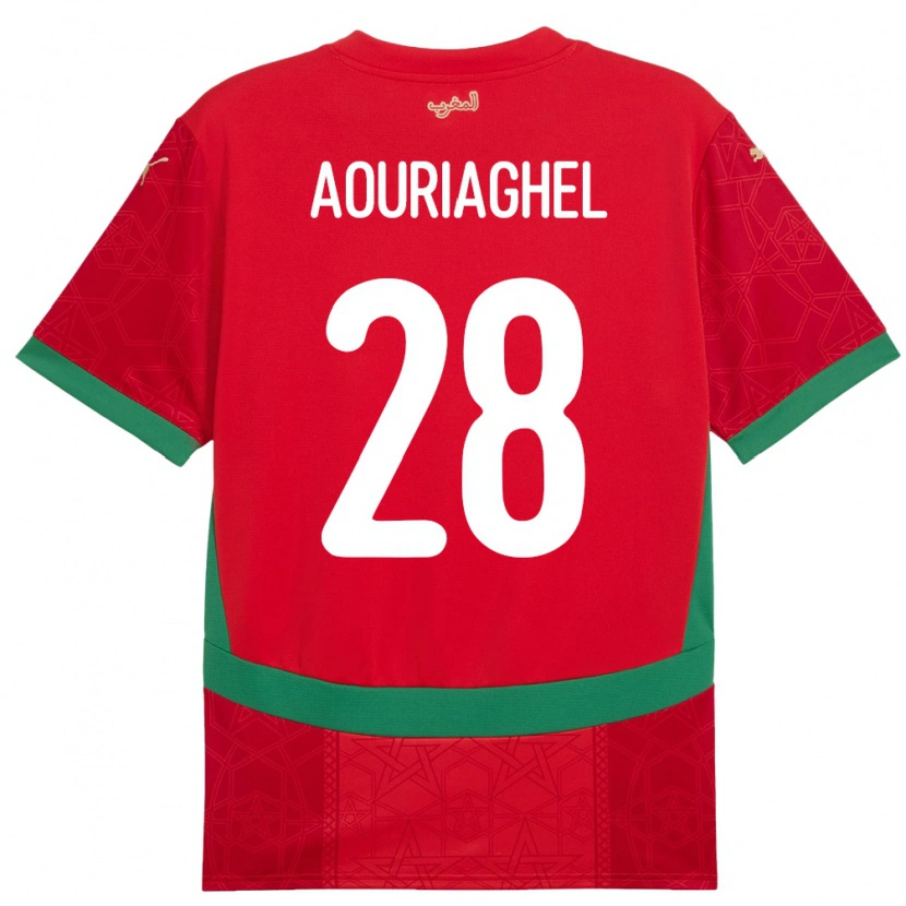 Danxen Niño Camiseta Marruecos Yassin Aouriaghel #28 Rojo 1ª Equipación 24-26 La Camisa México