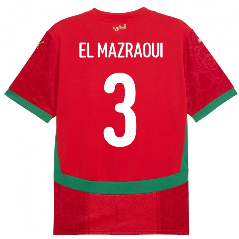 Danxen Niño Camiseta Marruecos Noussair El Mazraoui #3 Rojo 1ª Equipación 24-26 La Camisa México